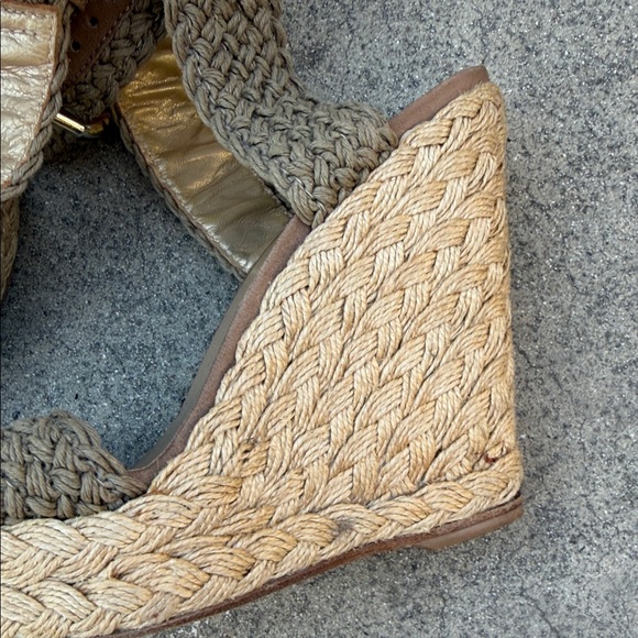 Stuart Weitzman Tan and Cream Woven Wedges - Picture 3 of 6